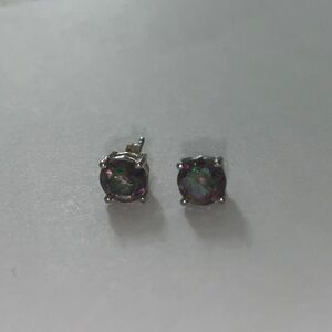 925 sterling silver round mystic topaz stud earrings